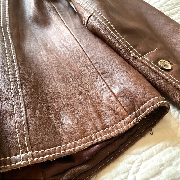 Cabi Brown Leather Blazer Jacket Contrast Stitch Moto Women’s 8 - Picture 13 of 15
